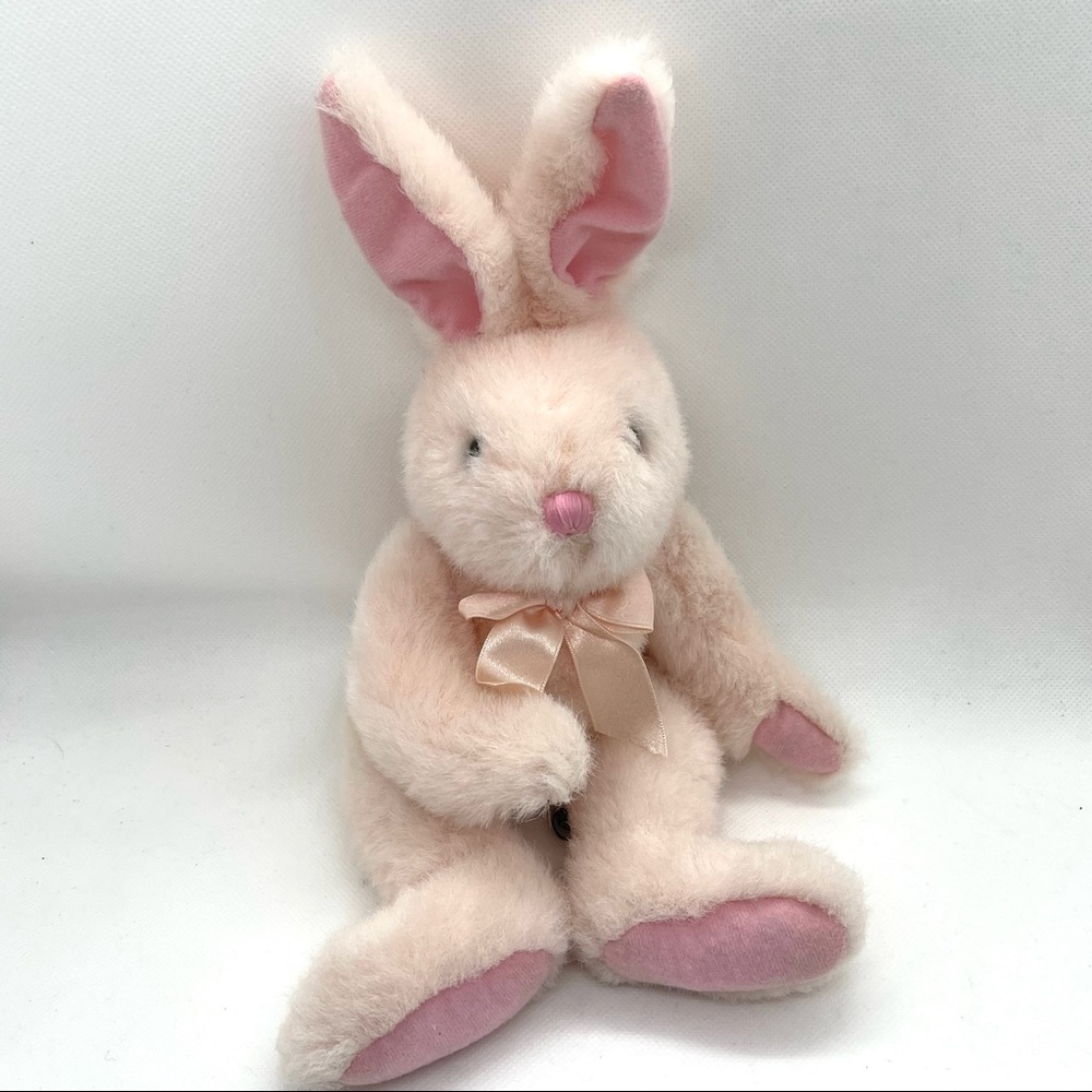 1988 Vintage Crisha Playful Plush Pink bunny Stuff Animal 10”